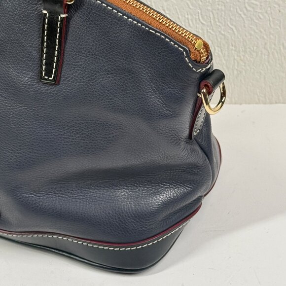 Dooney & Bourke Pebble Grain Satchel Navy Blue Leather Black Red Trim Zip - Picture 4 of 9